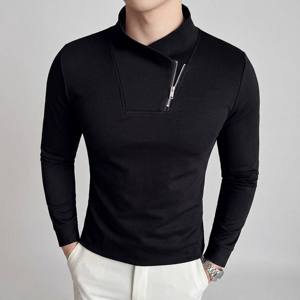 Half Zipper Mock Neck Solid T-Shirt