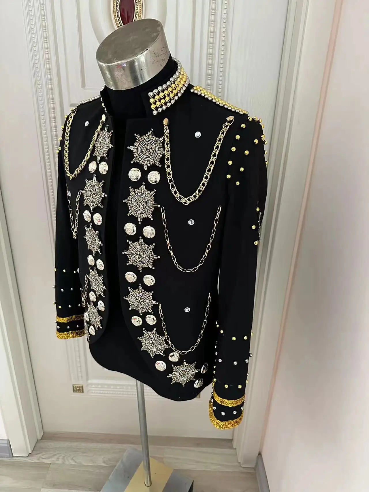 Metal Chain Rhinestone Costumes Blazer