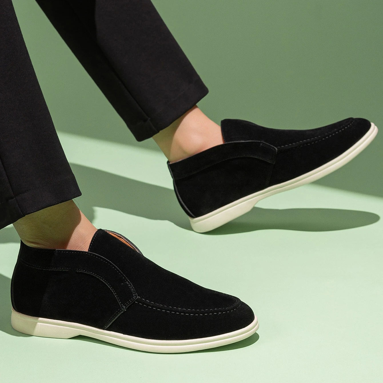 Mid-Top Solid Leather Loafers