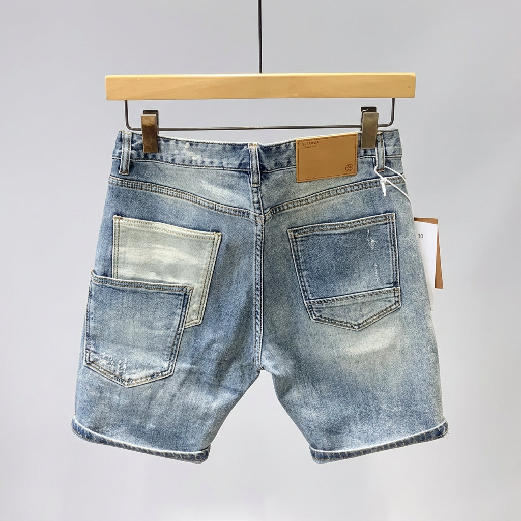 Summer Light Denim Patch Denim Shorts