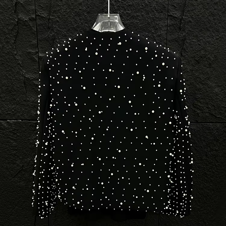 Short Style Beaded Black Jacket