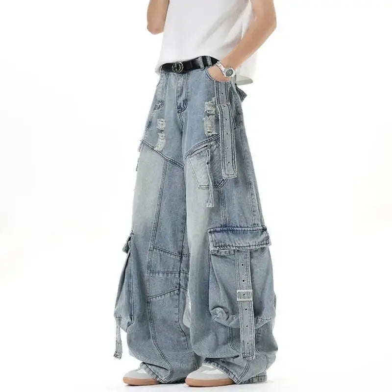 Multi Pockets Worn-Out Baggy Jeans