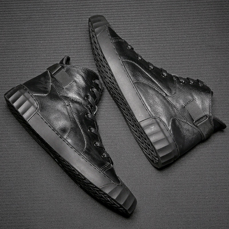High-Top Black Splicing Lace-Up Sneakers