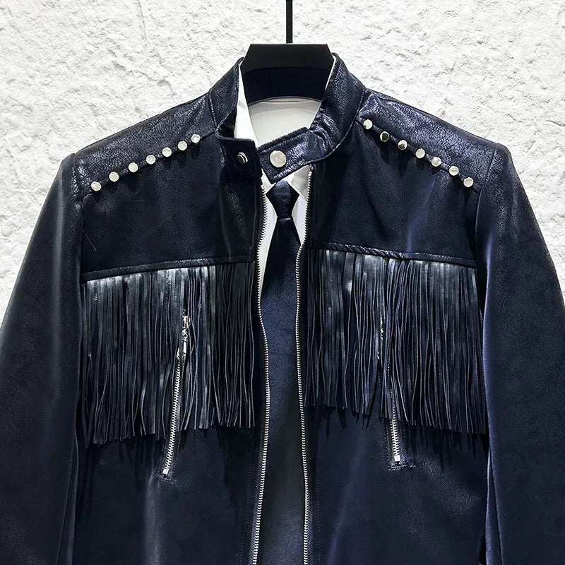 Punk Rivet Tassel Leather Jacket
