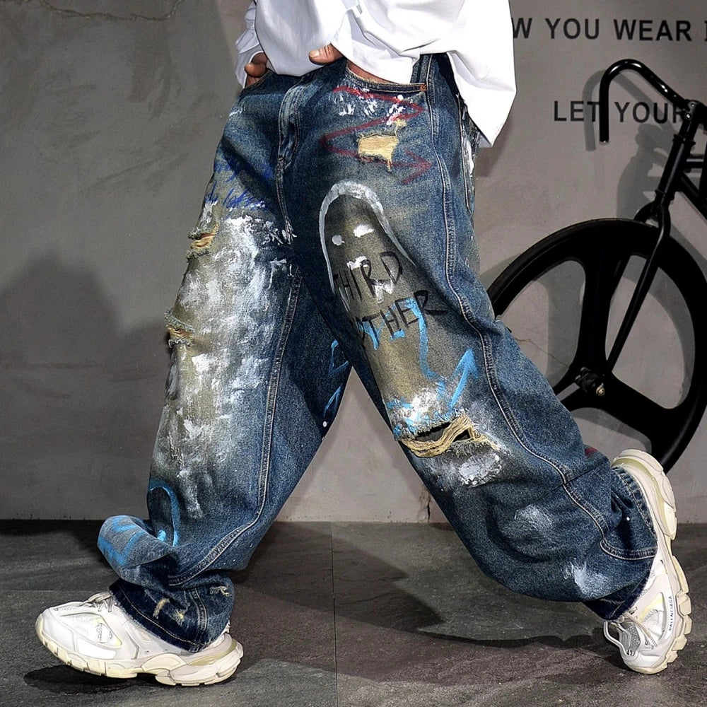 Hip-Hop Graffiti Ripped Baggy Jeans