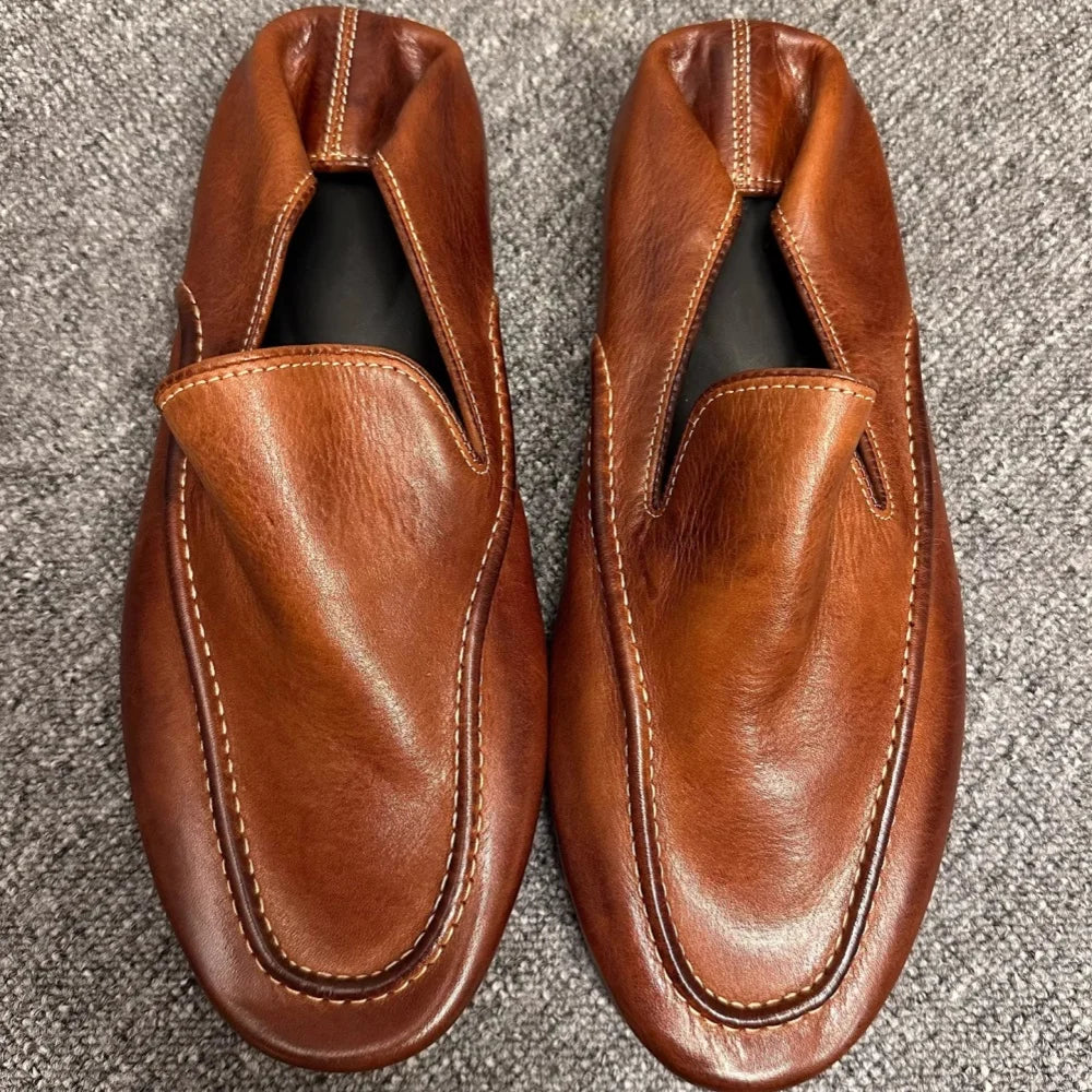 Solid Brown Soft Leather Loafers