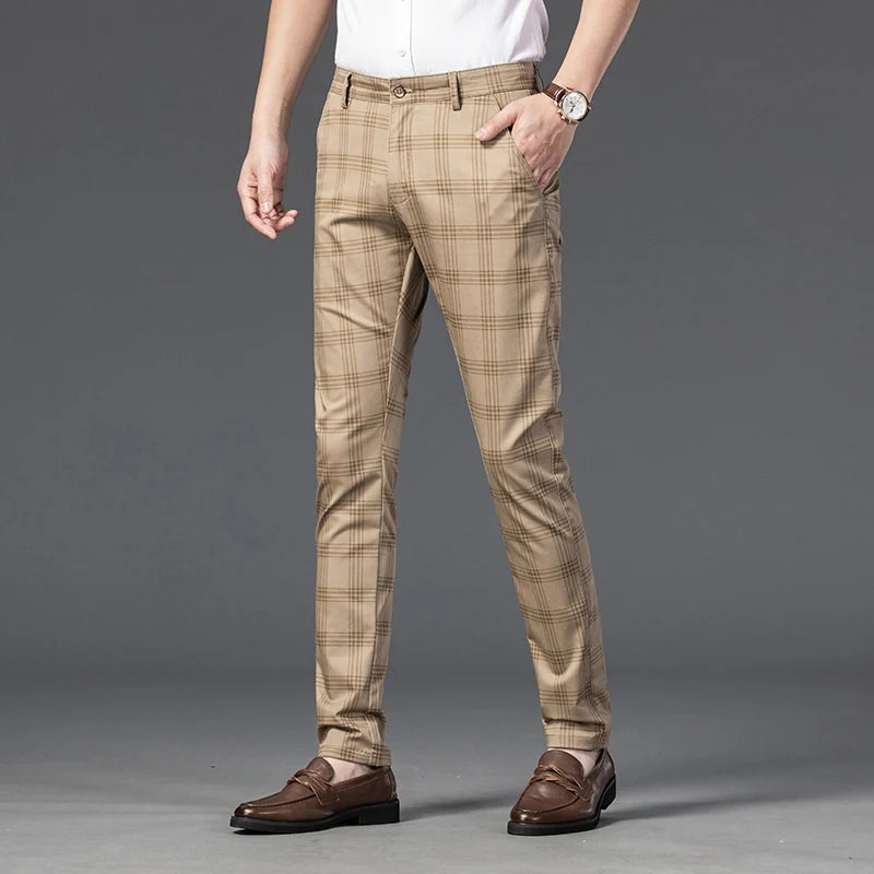 Plaid Slim Fit Straight Pants