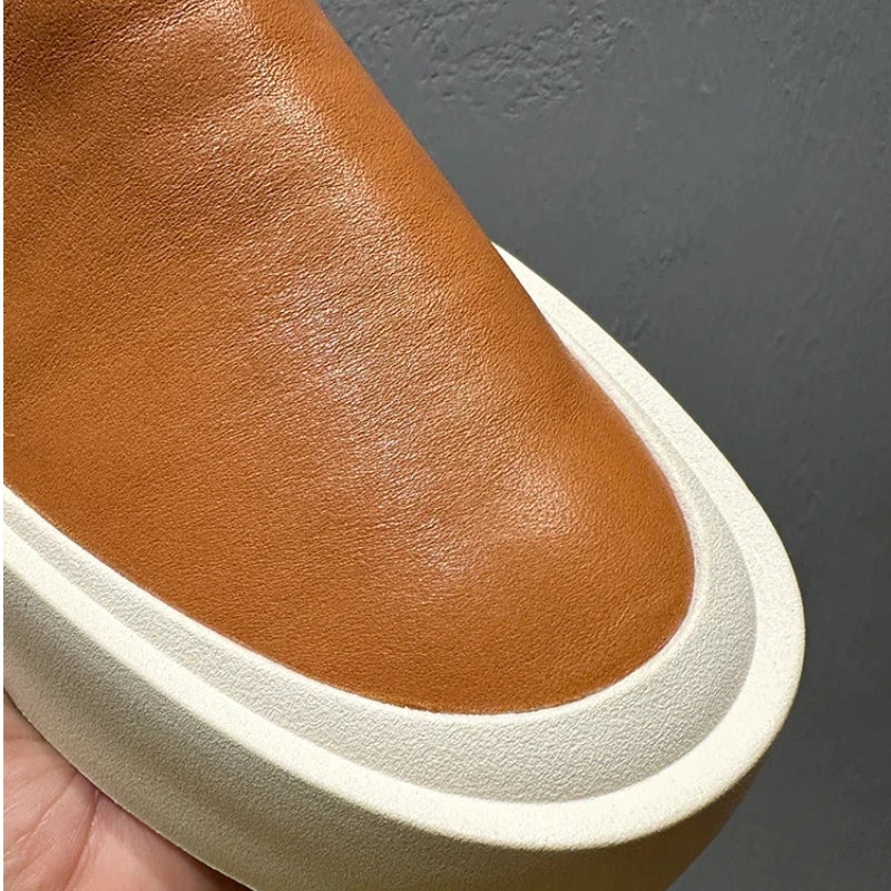 Casual Solid Leather Platform Shoes
