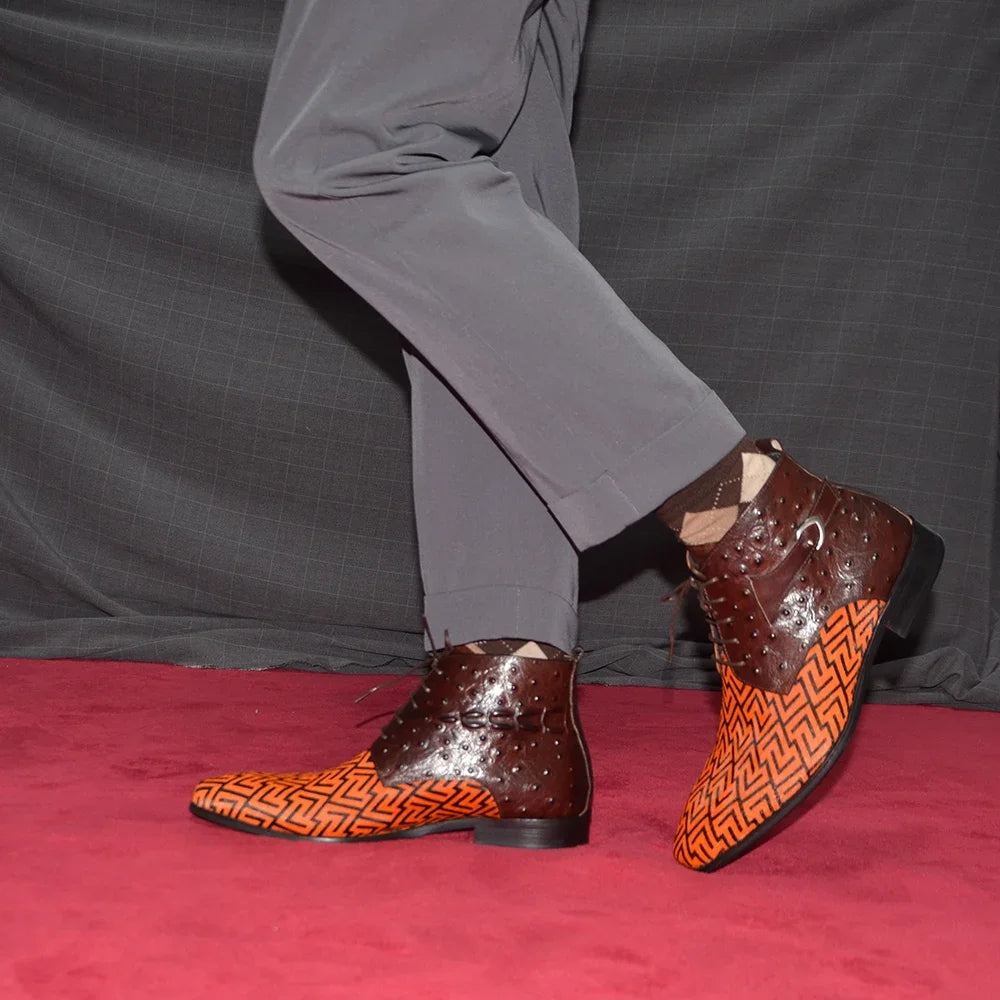 Horse Hair Brown Buckle Ankle Boots