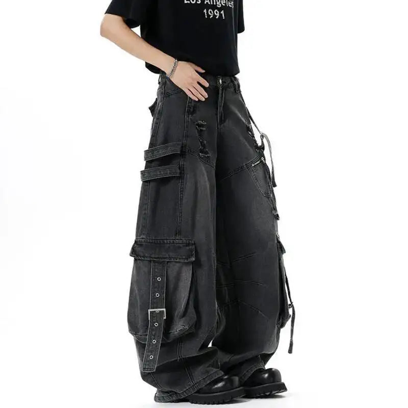 Multi Pockets Worn-Out Baggy Jeans