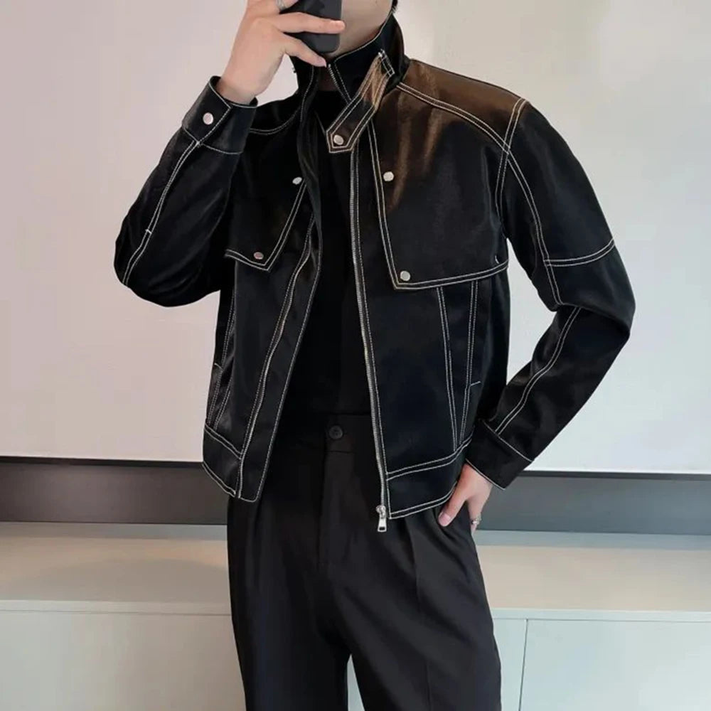 Y2k Matte Biker Outside Stitch Jacket