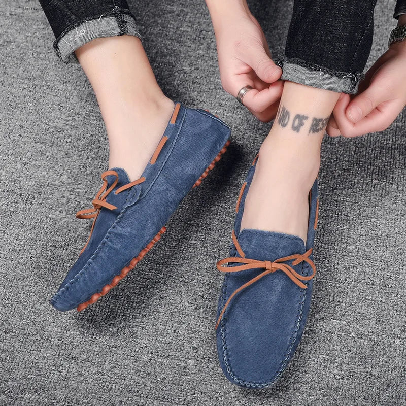 Leather Lace Detailing Suede Loafers