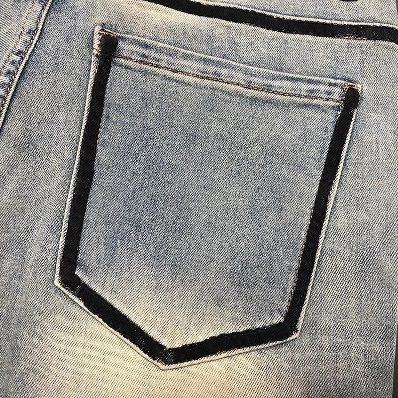 Casual Light Blue Side Line Straight Jeans