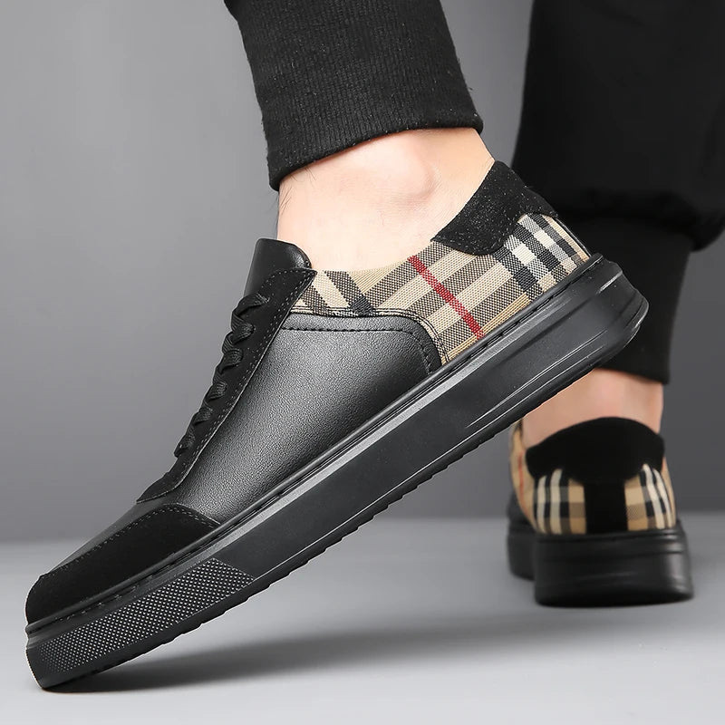 Plaid & Solid Leather Men's Sneakers