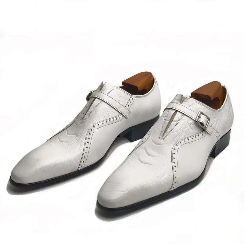 Embossed Leather Buckle Oxford Shoes