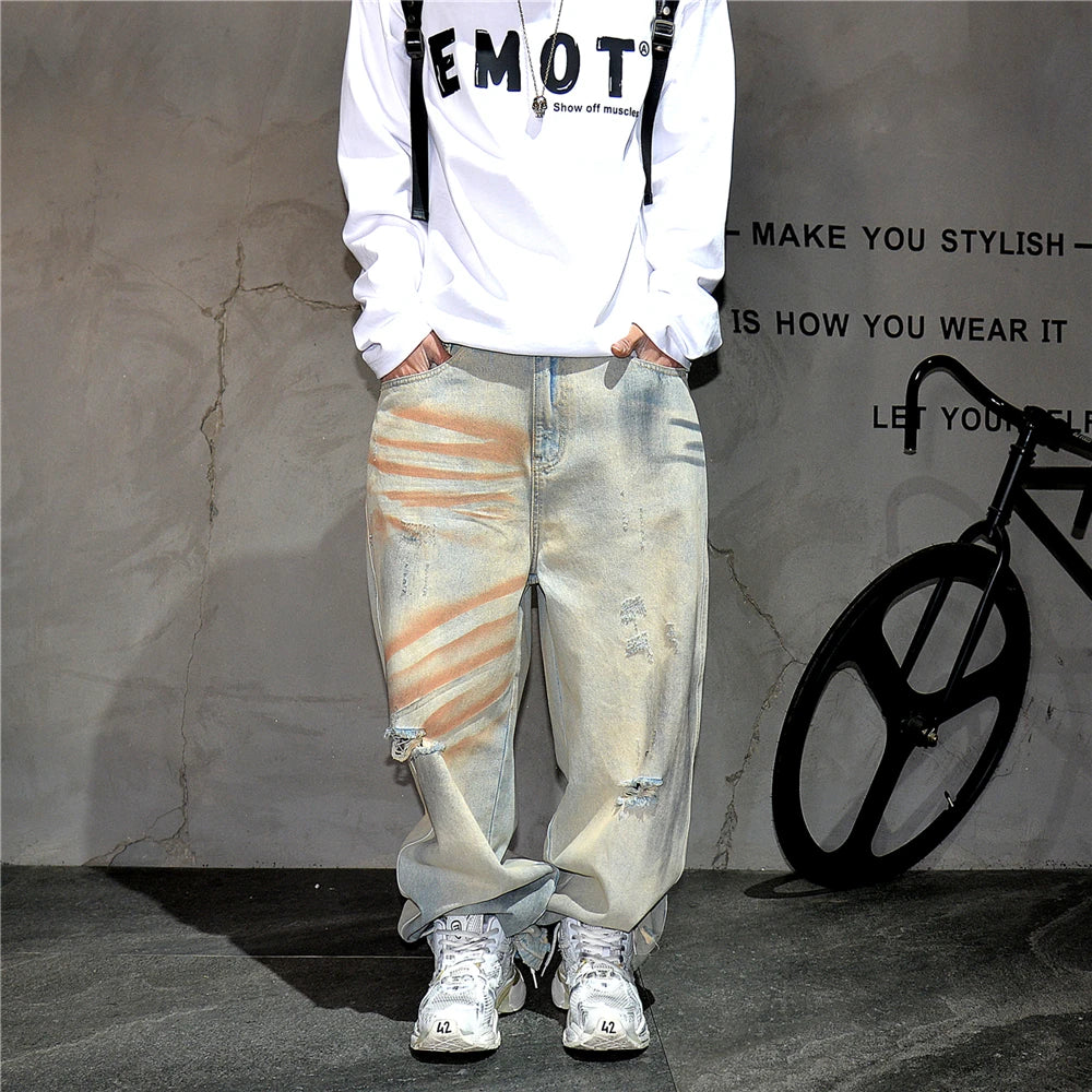 Ripped Distressed Design Light Jeans