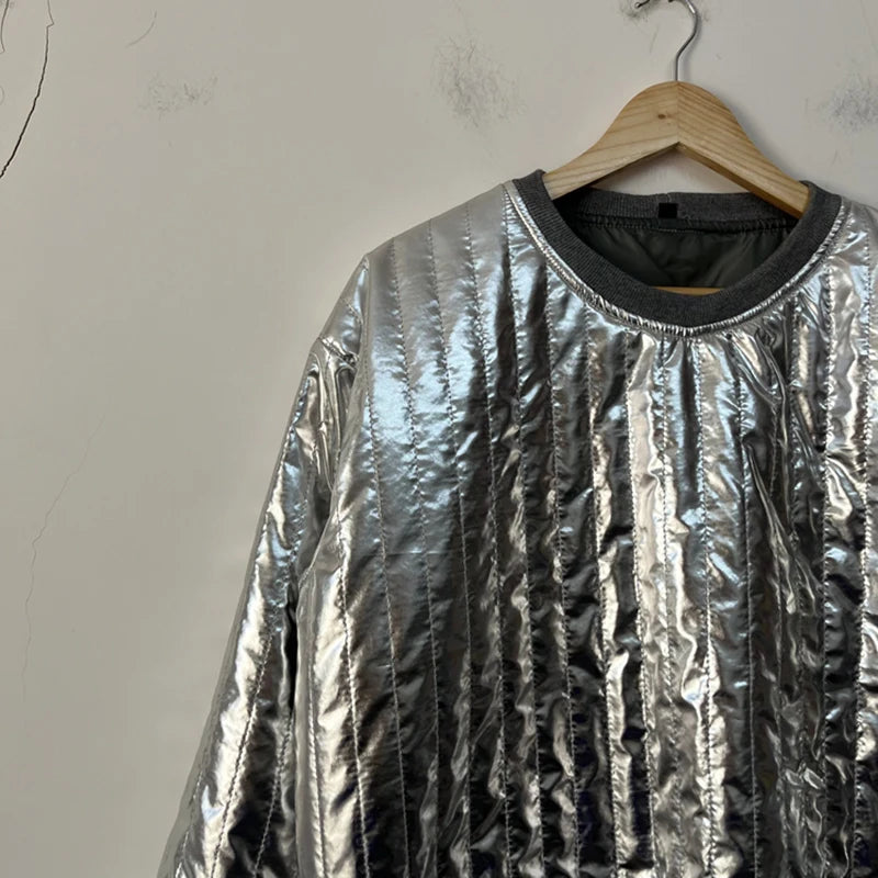 Metallic Gloss Decoration Loose Sweatshirt