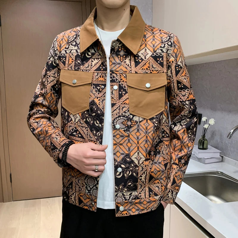 Double-Pockets Geometric Pattern Jacket