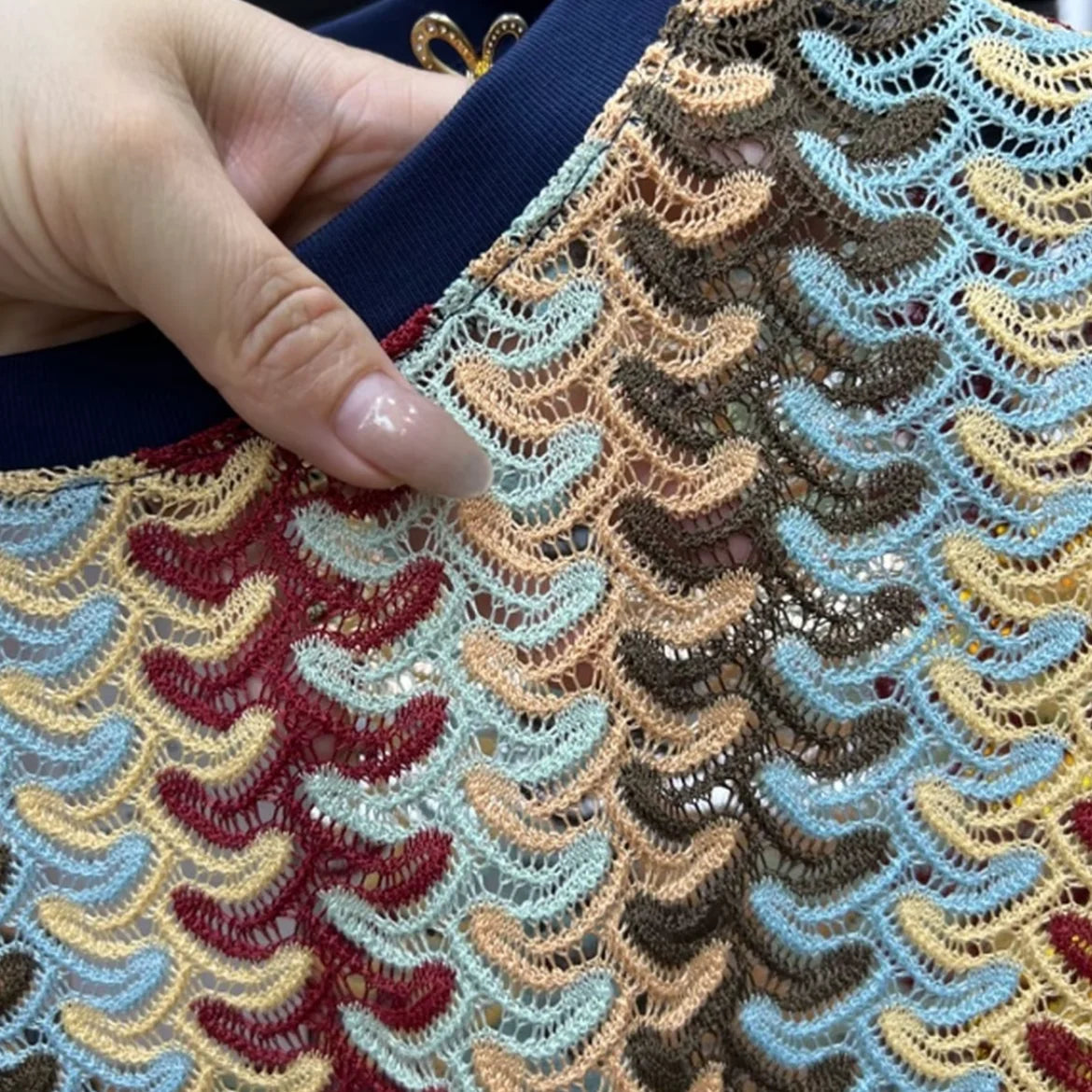 Retro Wave Pattern Knit T-Shirt