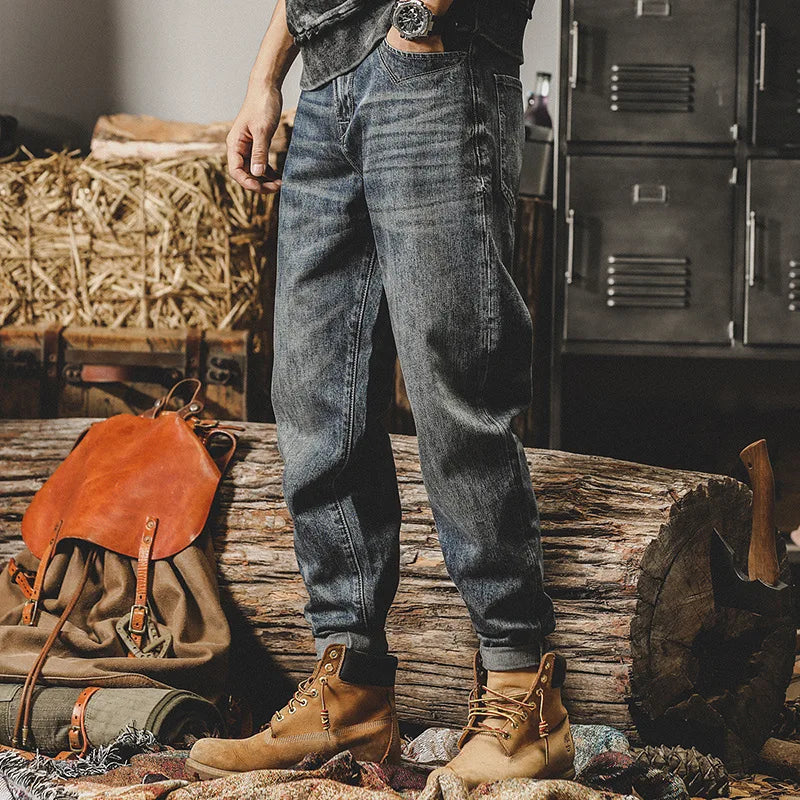 Classic Vintage Washed Denim Jeans
