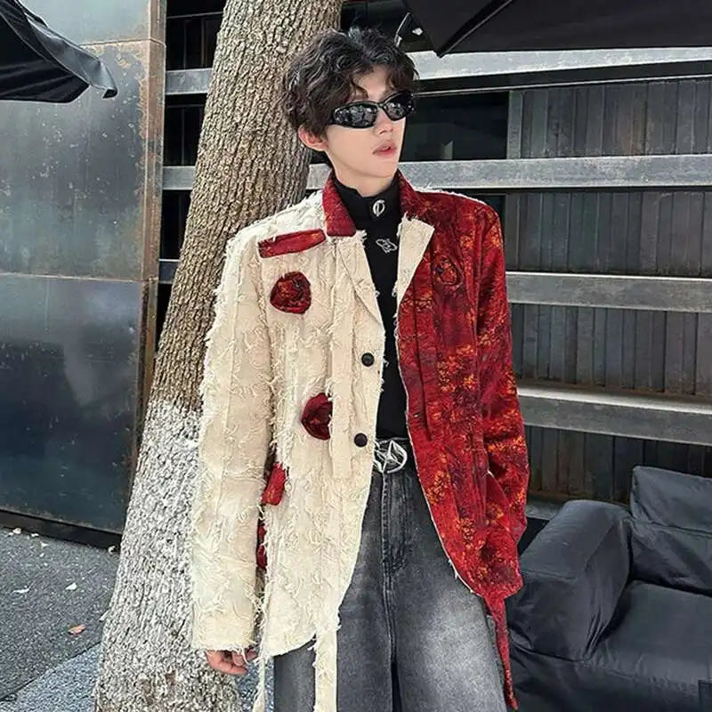 Red-White Ribbon Three-Dimensional Rose Blazer