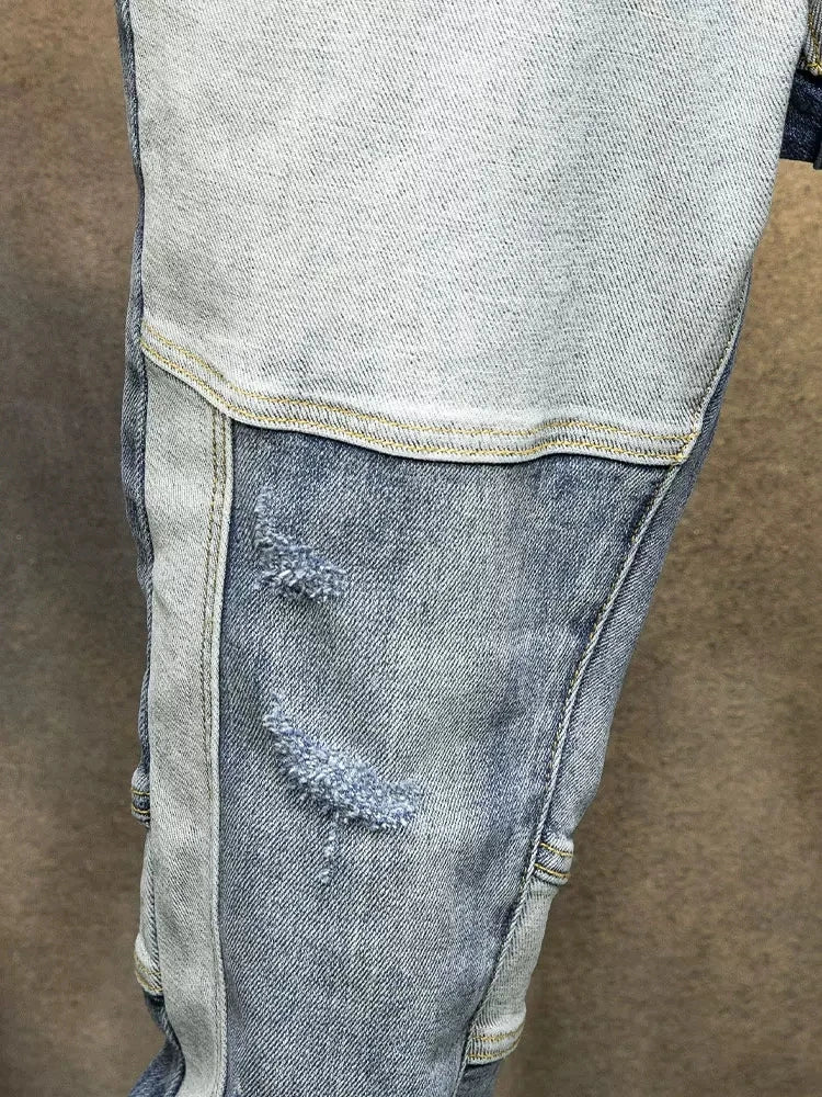 Patchwork Utility Strap Denim Jeans