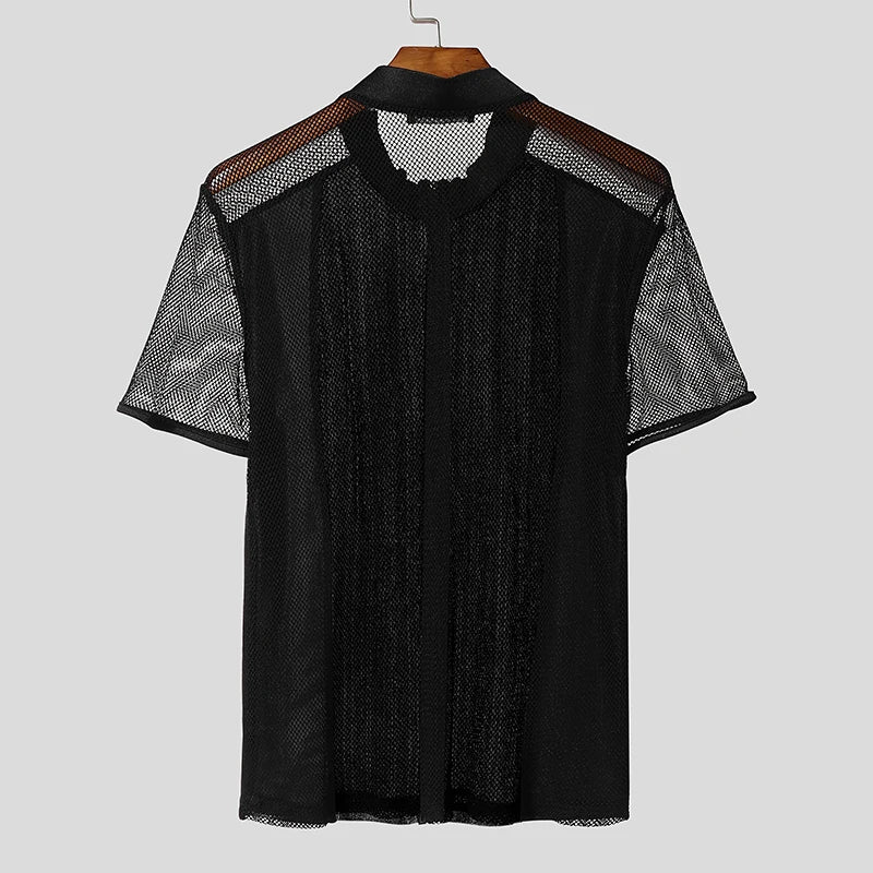 Shiny Mesh Patchwork See Through T-Shirt