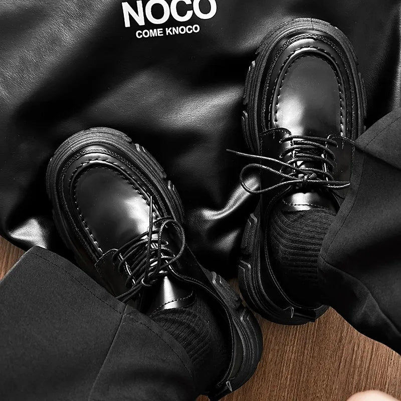 Black Casual Platform Leather Sneakers