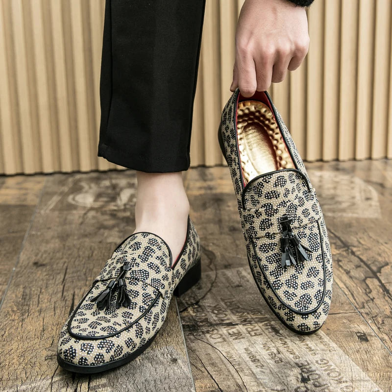 Rhinestone Leopard with Tassels Loafers