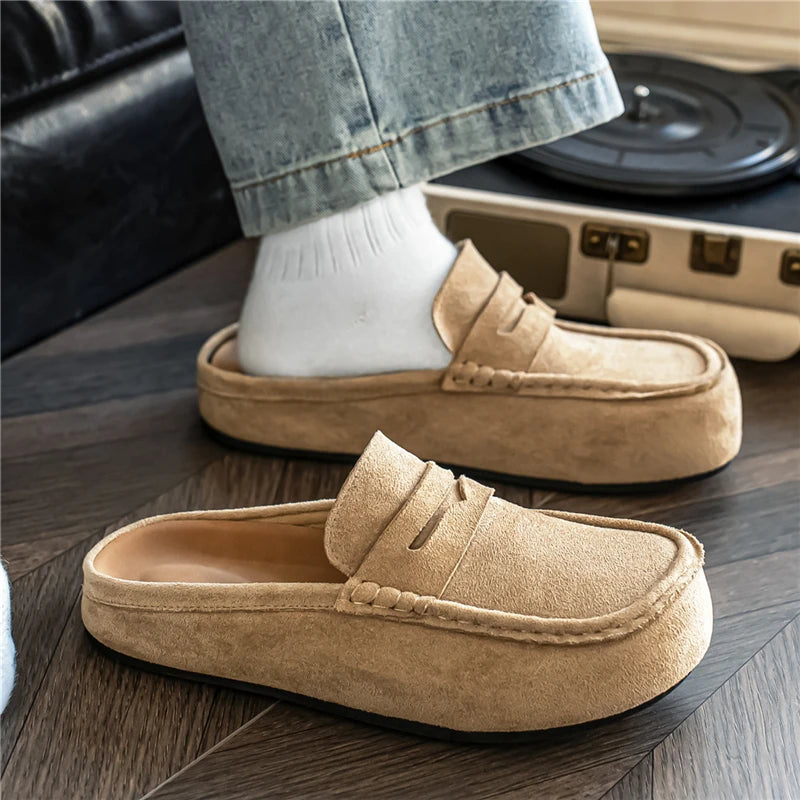 Minimal Moc-Toe Suede Mules Loafers