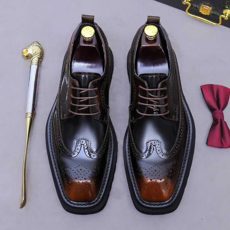 Platform Genuine Leather Wingtip Shoes