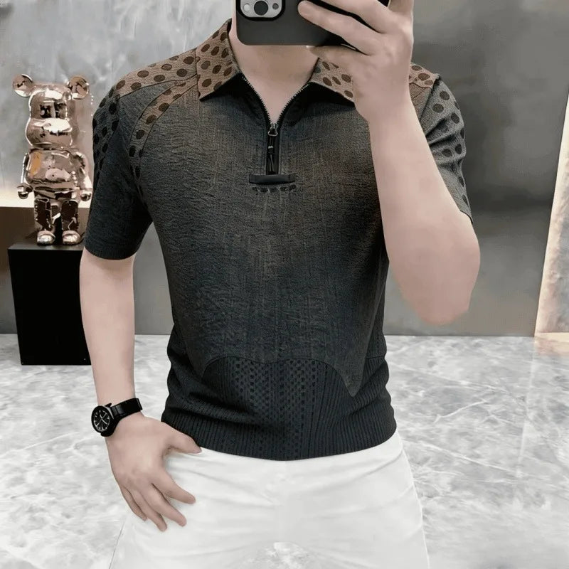 Polka Dot Stitching Men's Polo Shirt