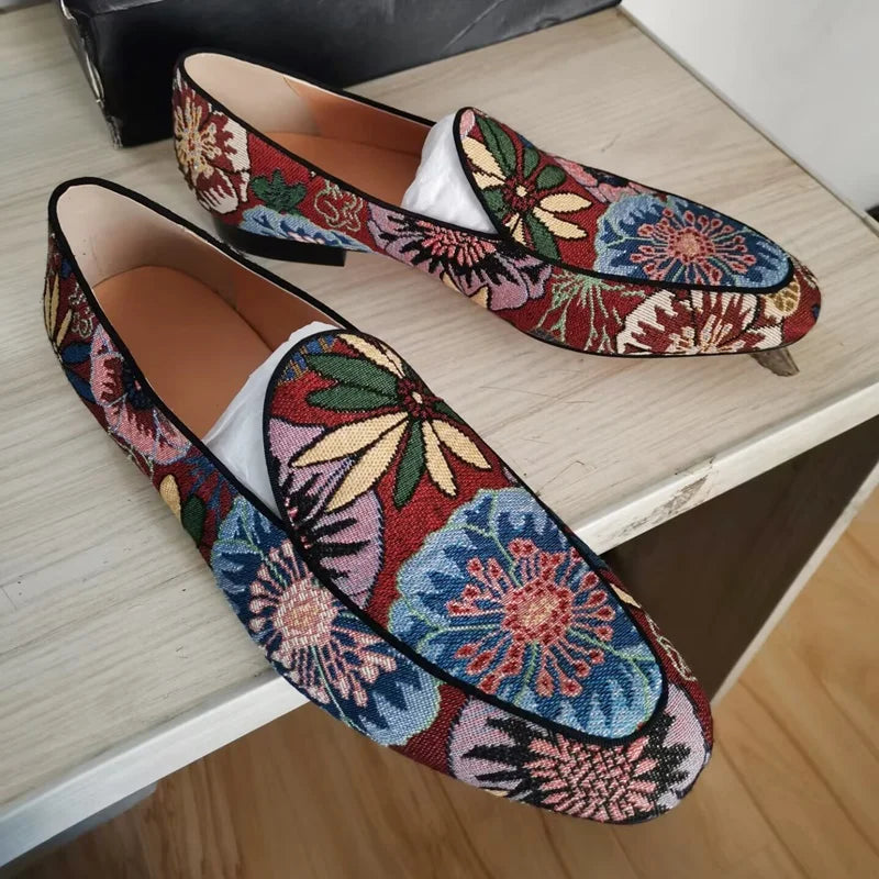 Floral Pattern Canvas Men's Loafers