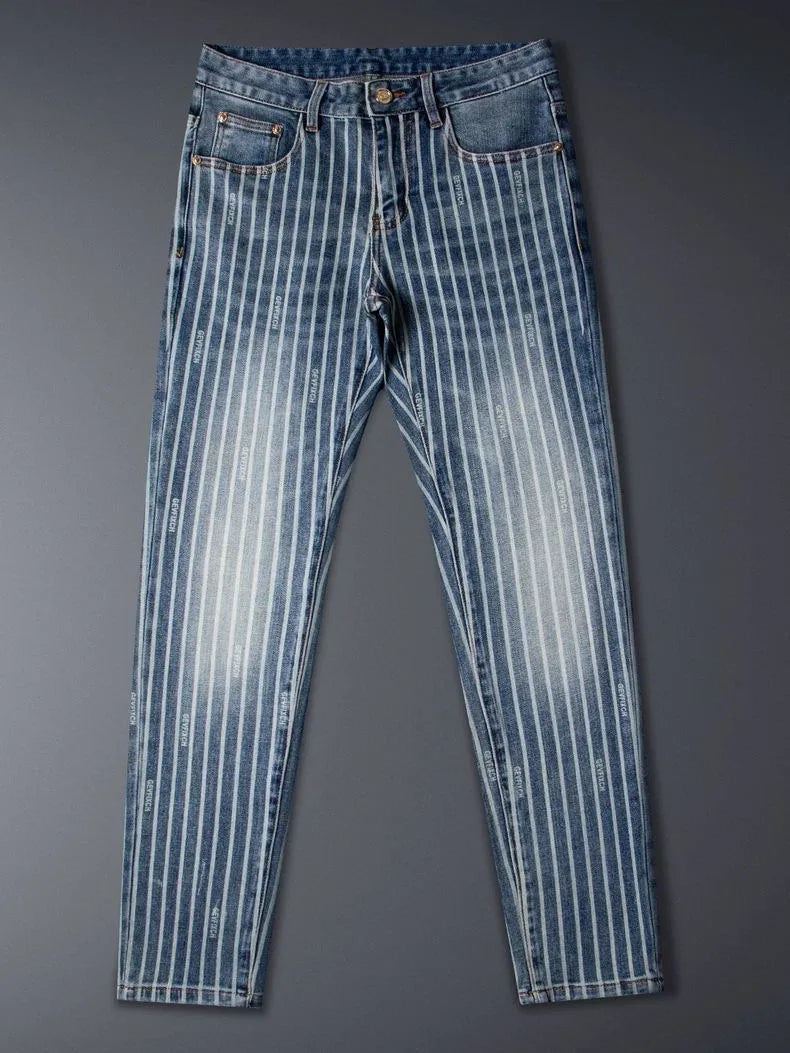 Straight-Leg Striped Denim Jeans