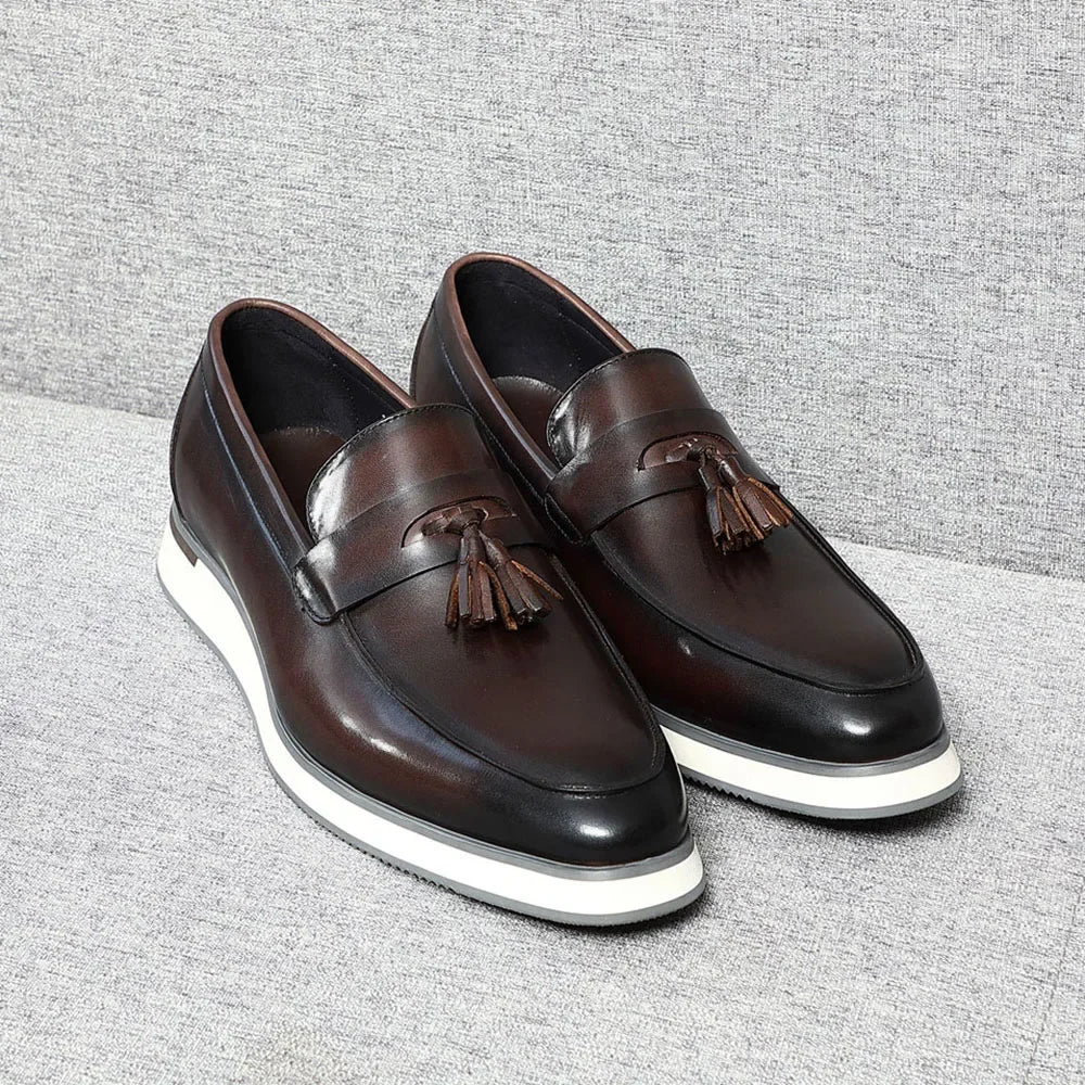 Genuine Leather Tassel Penny Loafers