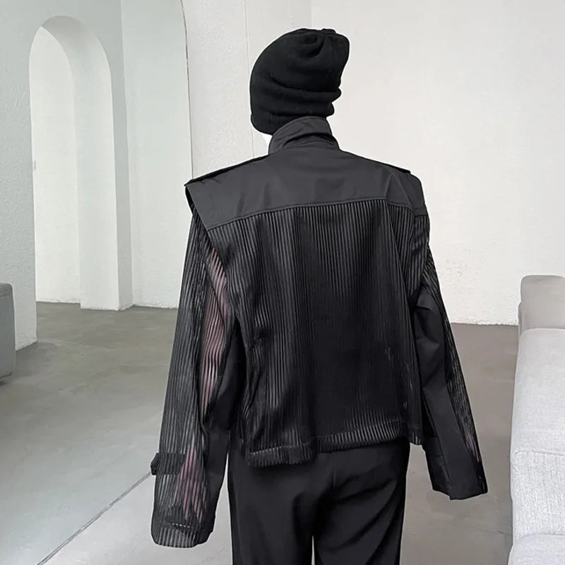 Mesh Splicing Stand Collar Jacket