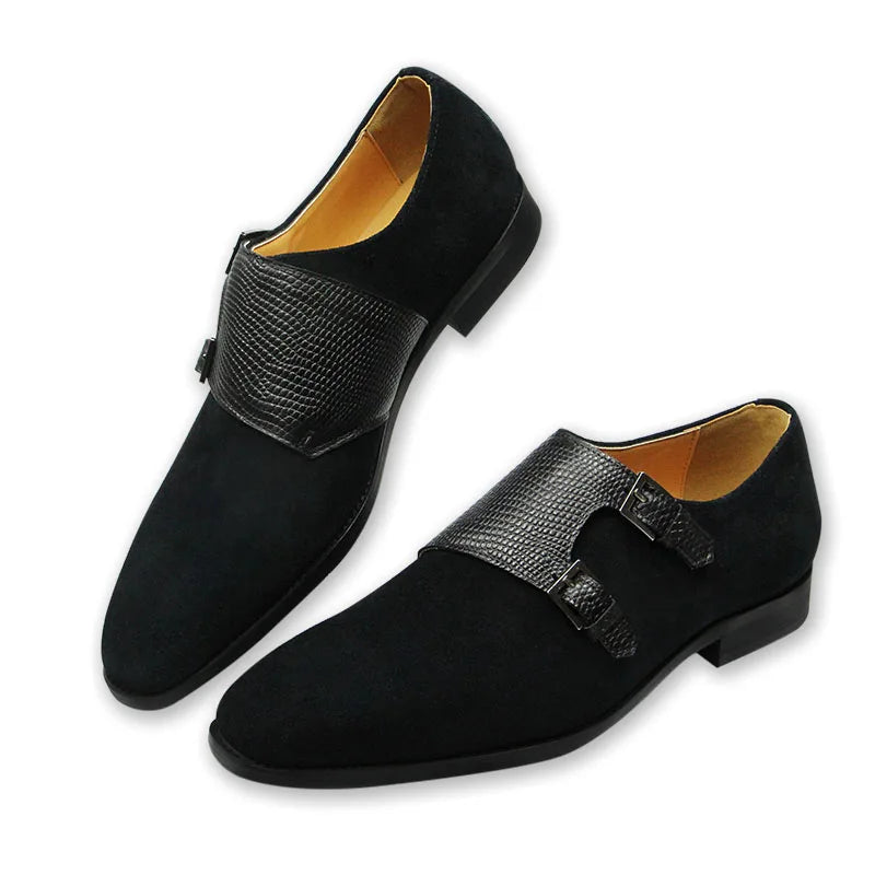 Black Suede Leather Monk Shoes