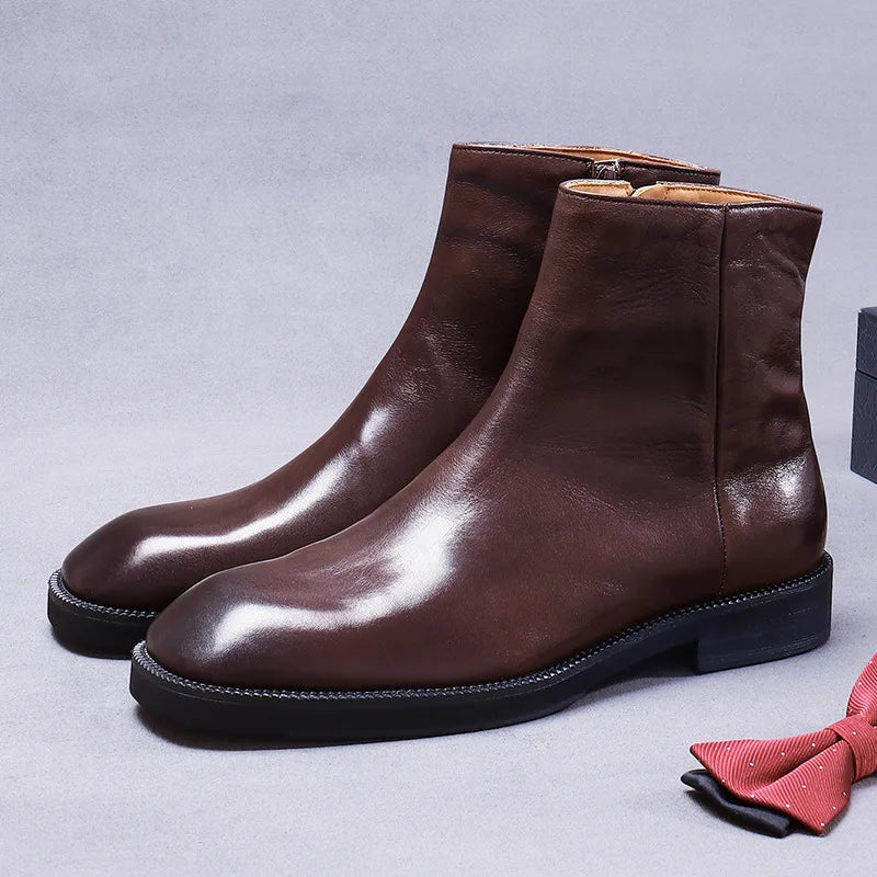 Solid Wide Round Toe Zipper Boots