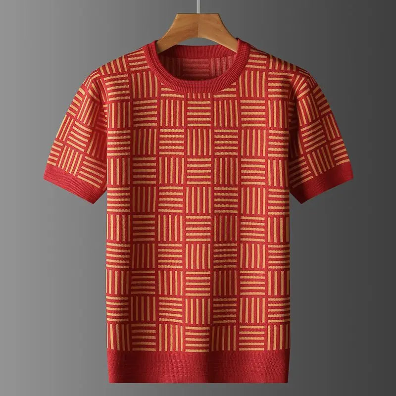 Knitted Plaid O-Neck Men's T-Shirt