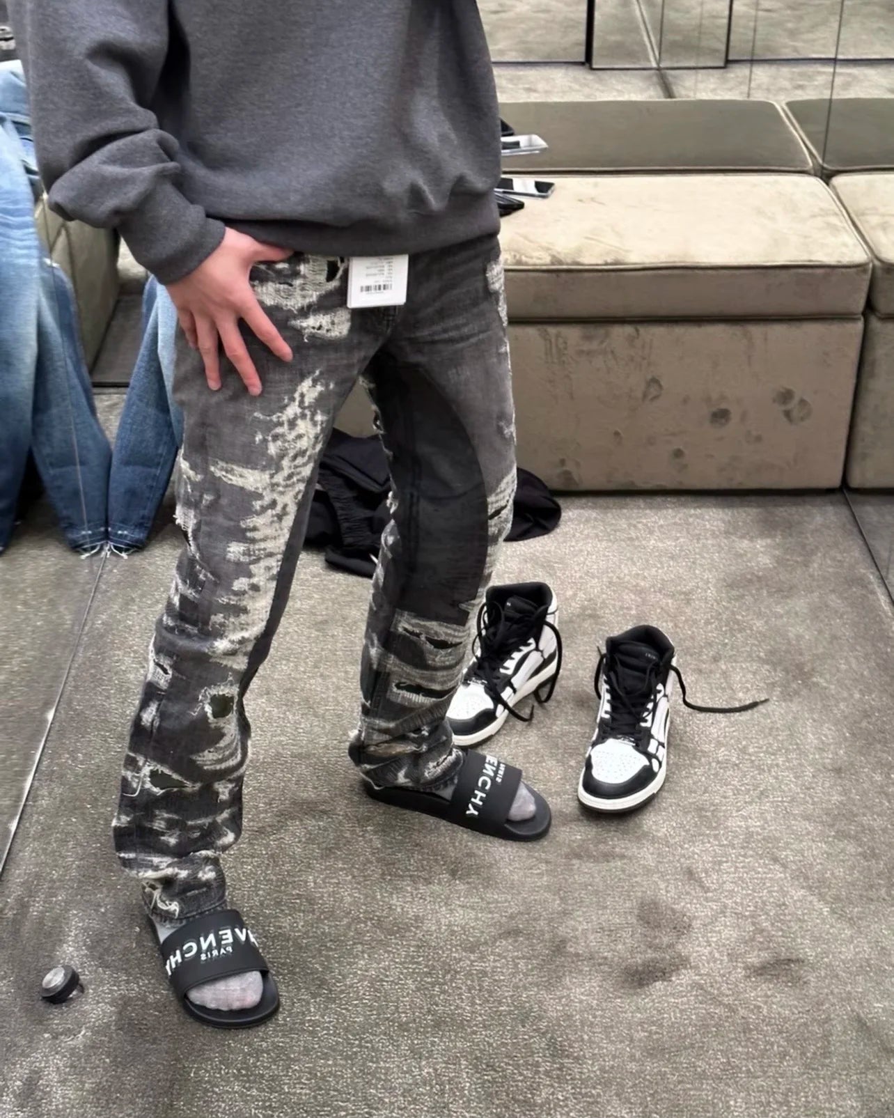 Distressed Washed Straight Denim Jeans