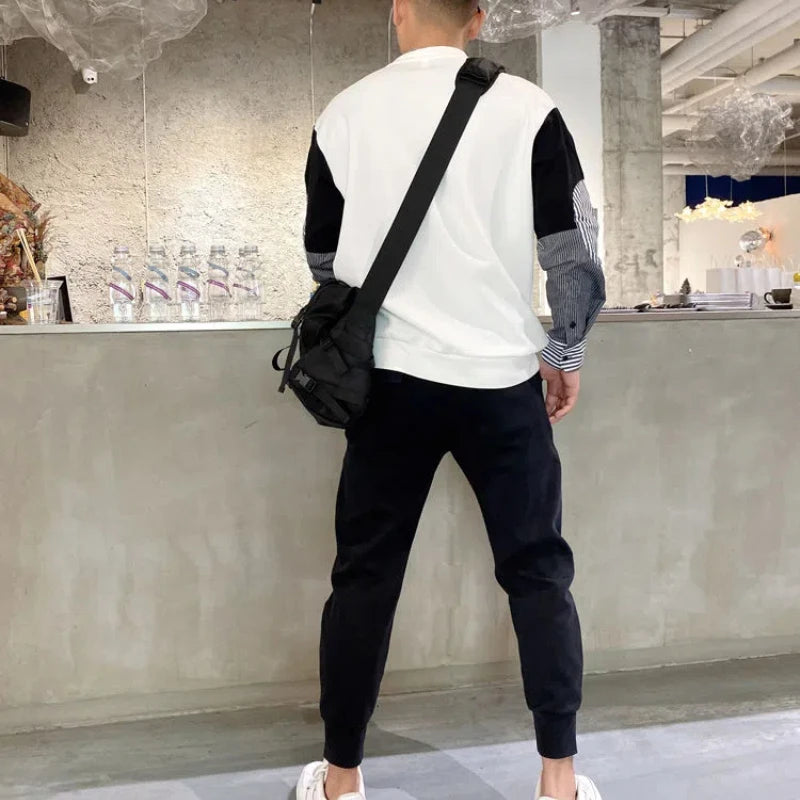 Solid Striped Patchwork O-Neck Sweatshirt