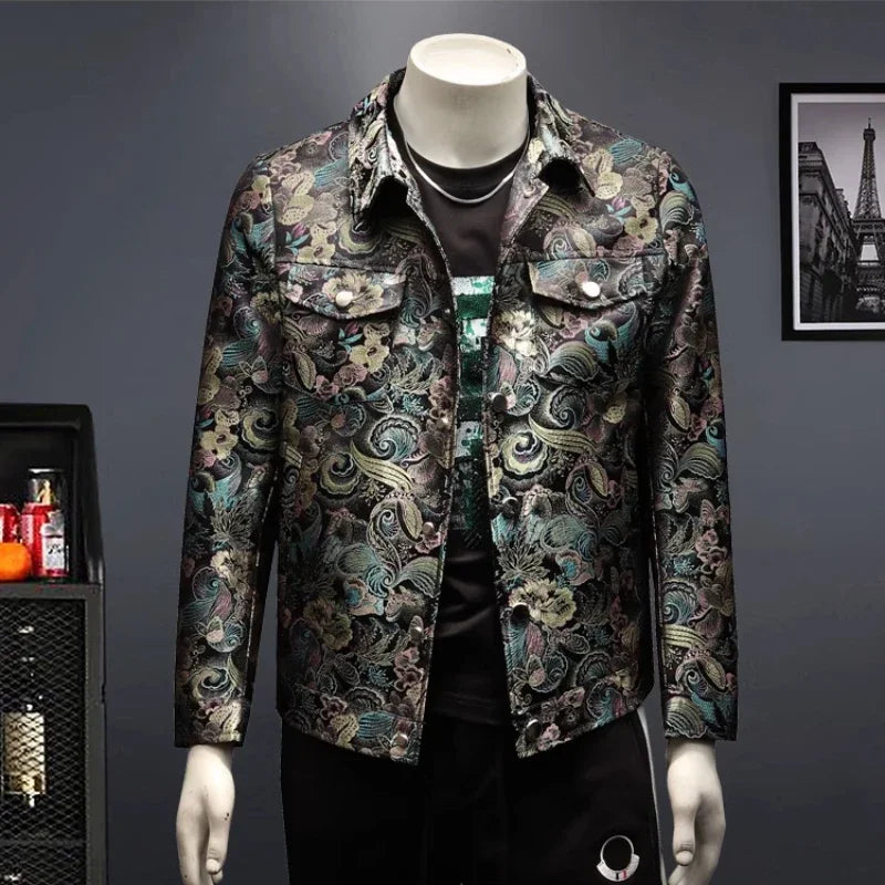 Vintage Jacquard Lapel Long Sleeve Jacket