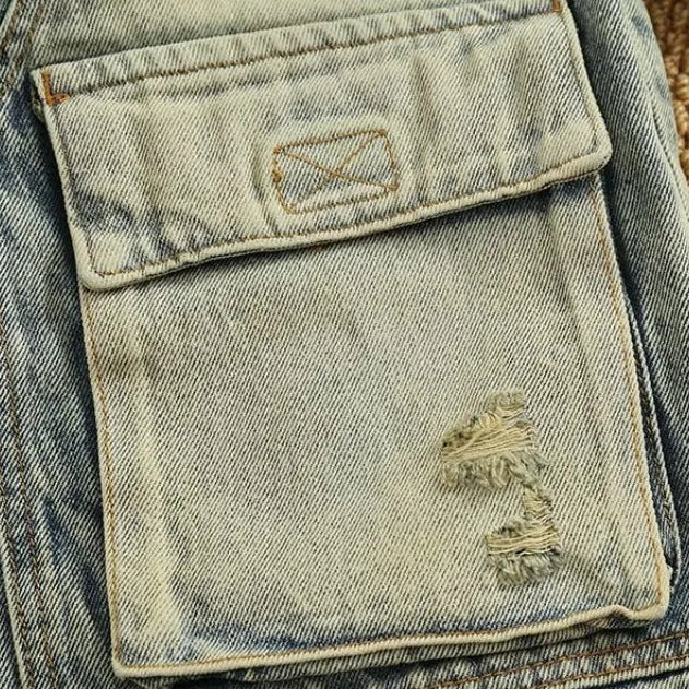 Street Style Washed Cargo Denim Shorts