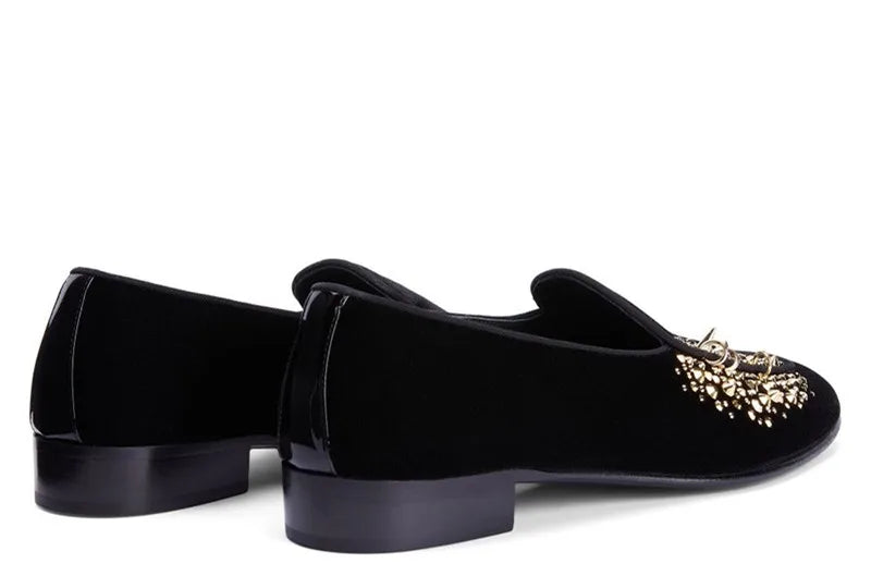 Studs Spike Black Blue Velvet Loafers