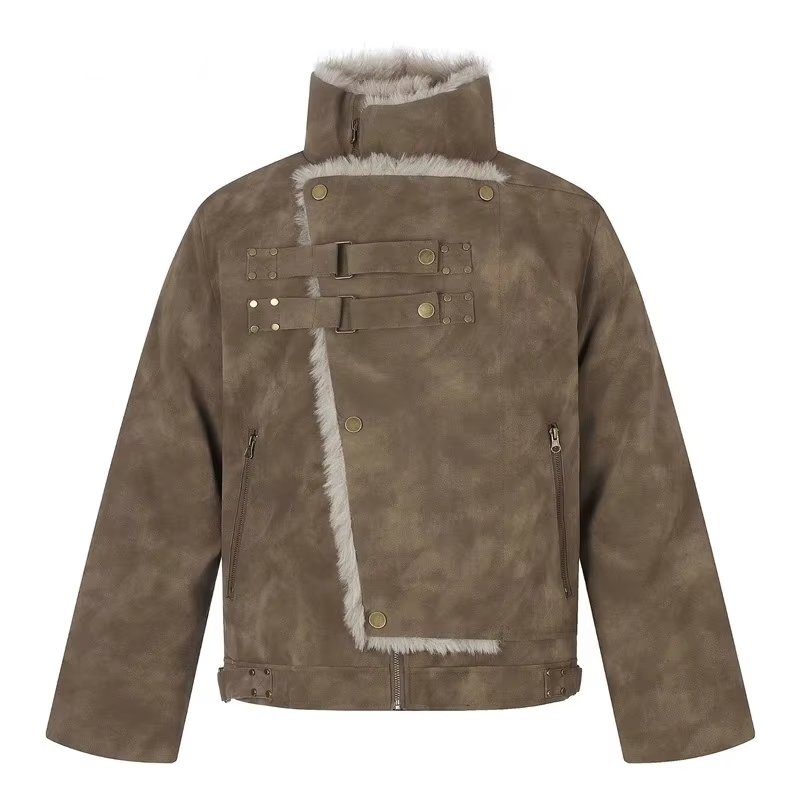 Retro Solid Placket Stand Collar Jacket