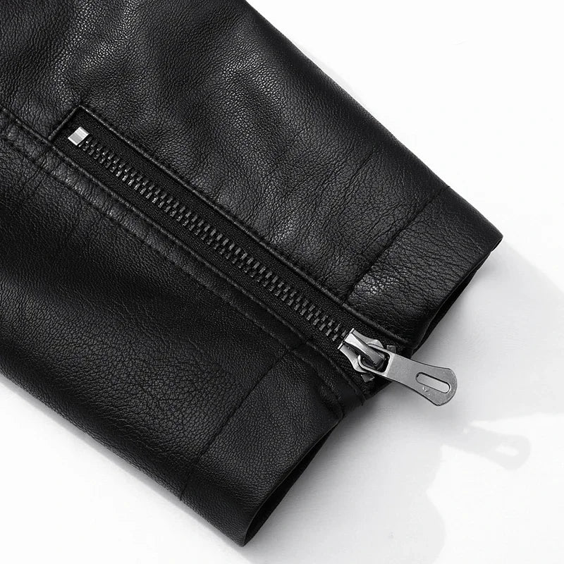 Solid Moto Biker Turn Down Collar Jacket