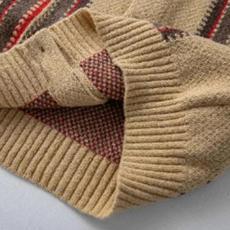 Retro Jacquard Printed Khaki Cardigan