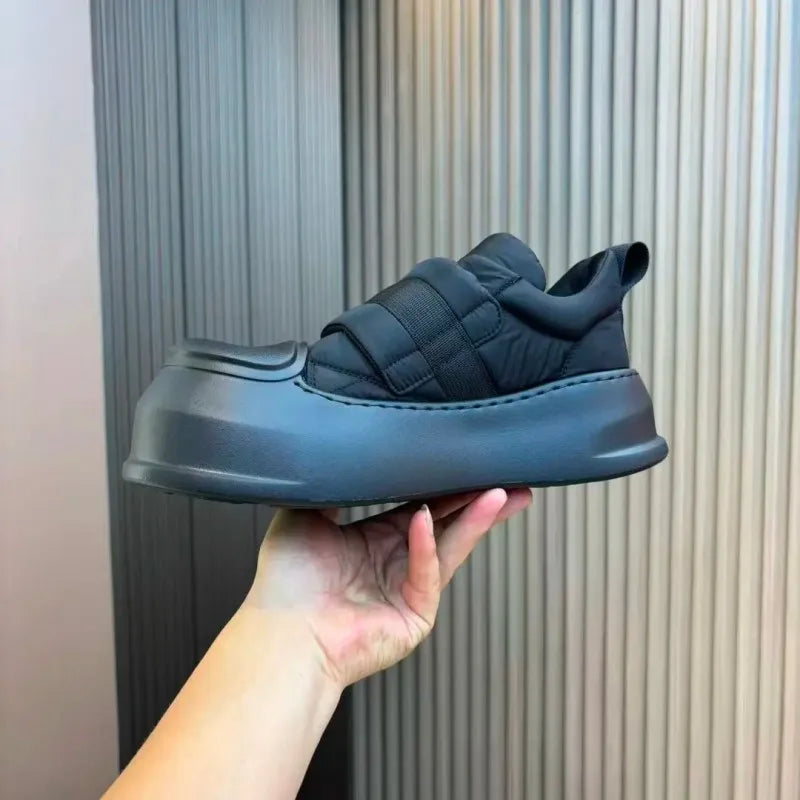 Thick-Soled Round-Toe Buckle Sneakers