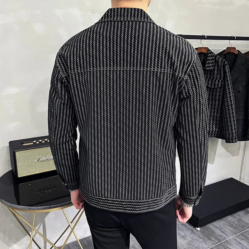 Black Geometric Striped Men's Jacket