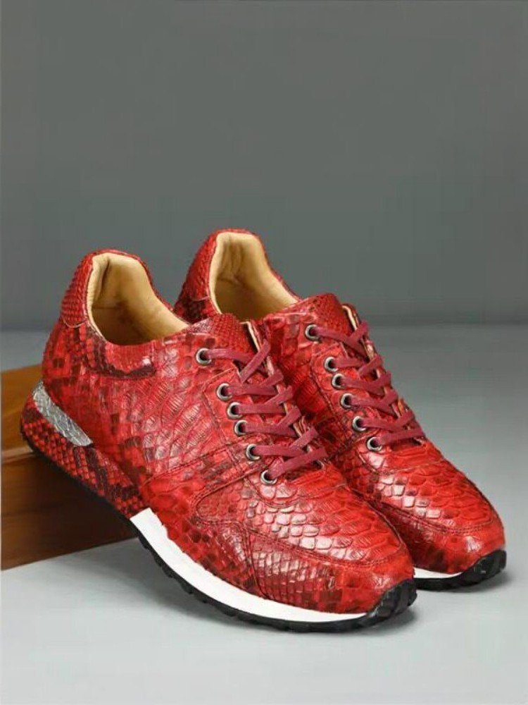 Flaming Snakeskin Lace-Up Sneakers
